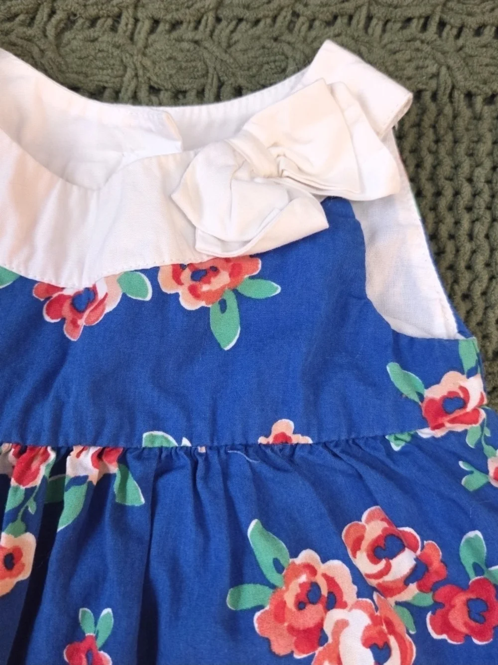 Gymboree Baby Dress Ruffles Floral Blue White Bow Sleeveless Top